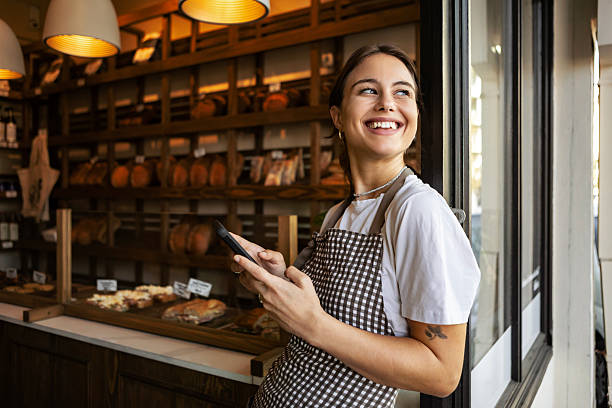 Bakery owner outside her shop